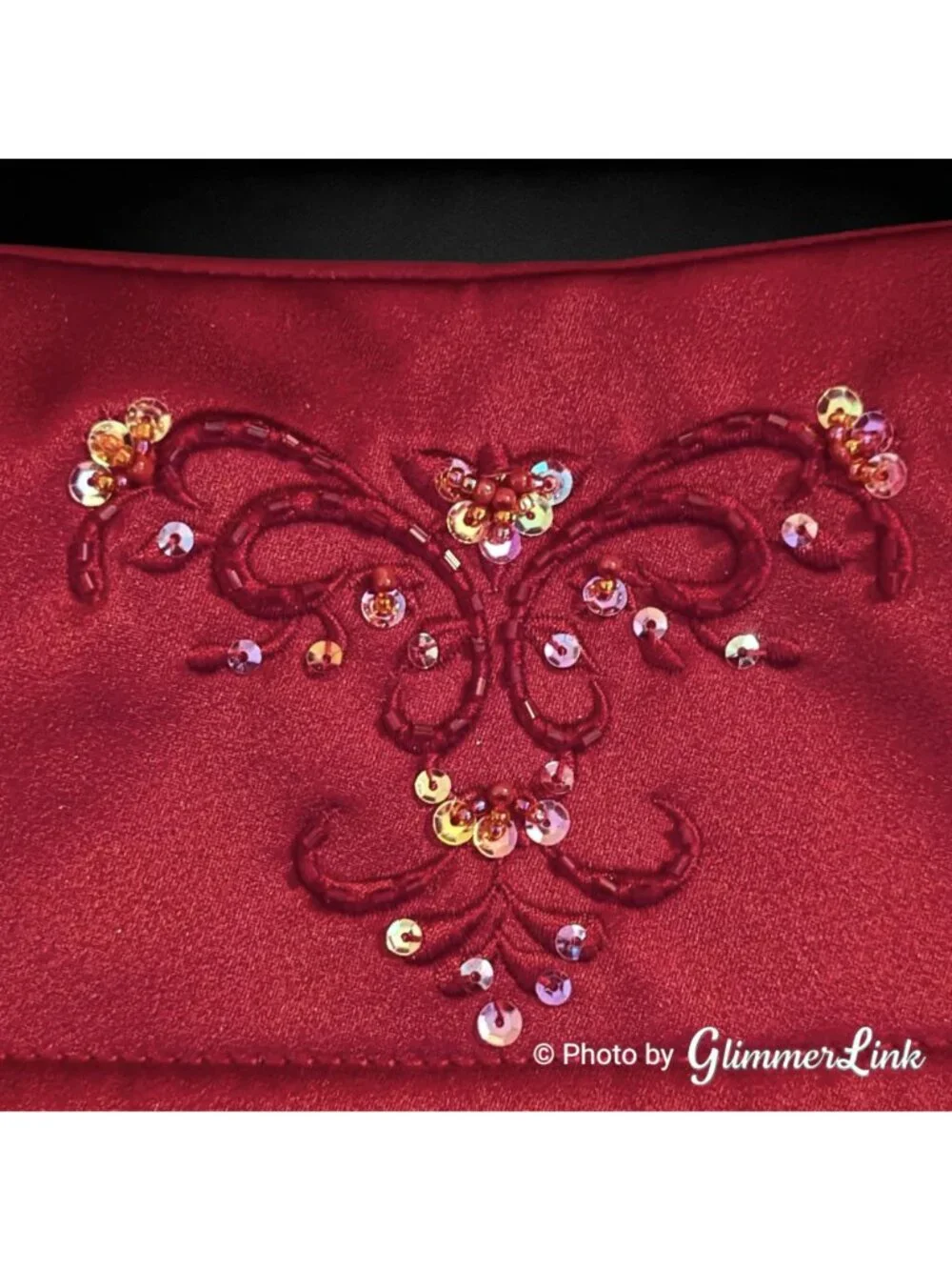 Deep Red Burgundy Embroidered Sequin Evening Clutch Purse